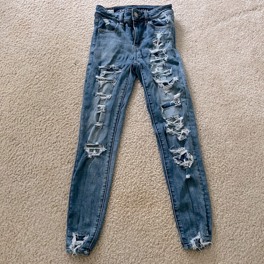Light Blue, Ripped Skinny Jeans